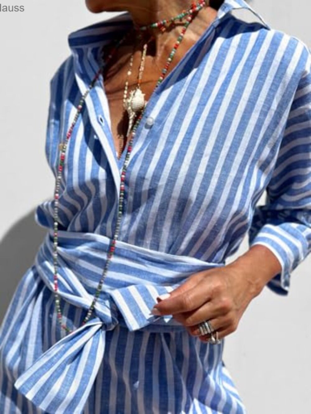 Women's Maxi Shirt Dress 3/4 Sleeve Button Down Belted Casual Vacation - Picture 6 of 6